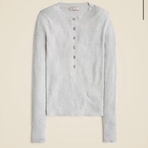 J.Crew NWT Metallic Silver Long Sleeve Henley Top